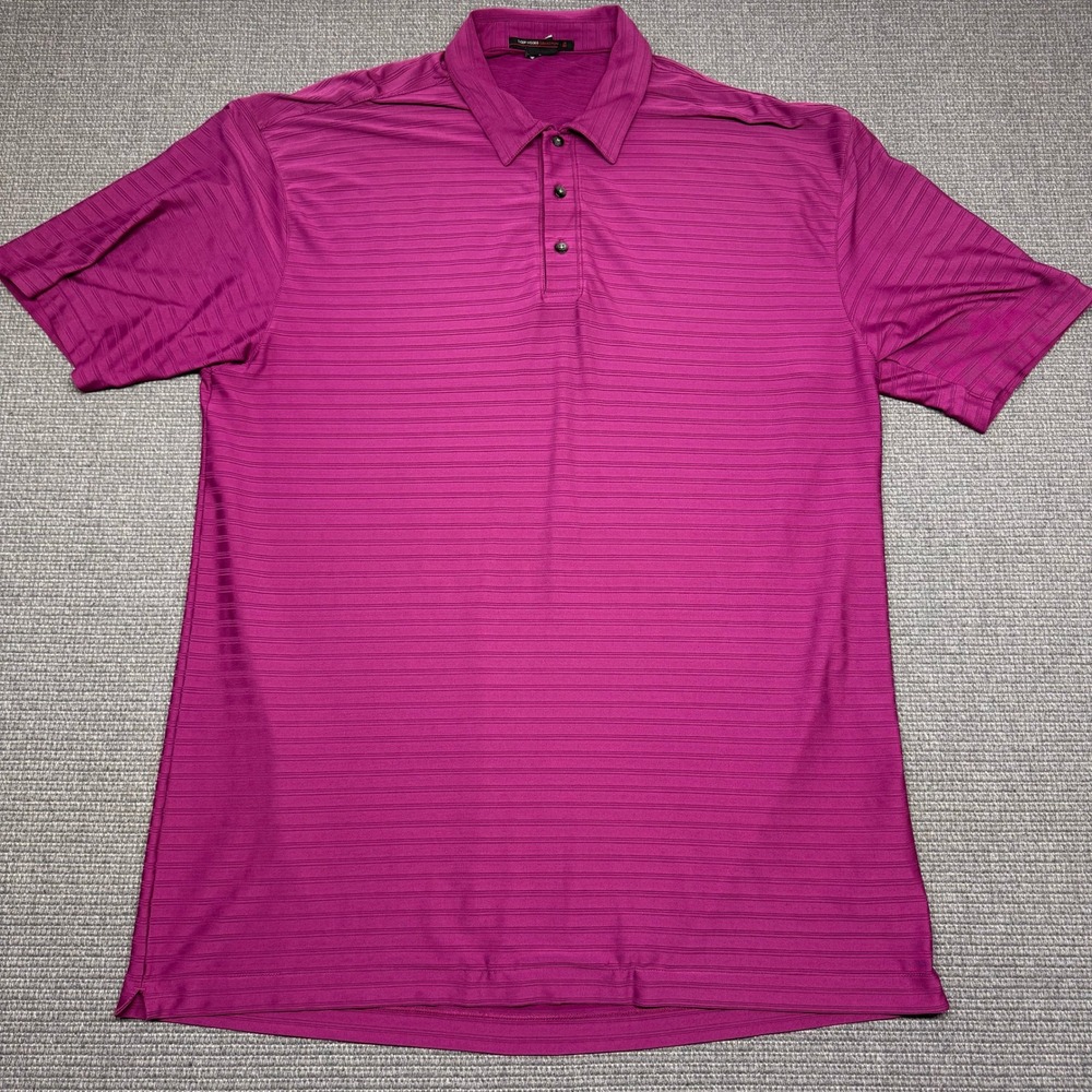 Nike Tiger Woods Collection Mens XL Magenta Purple Striped Golf Polo Shirt TW
